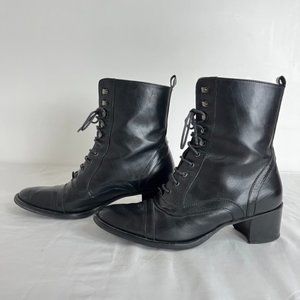 Nobel Shoes Italian Black Leather Lace Up Boot - Size 7